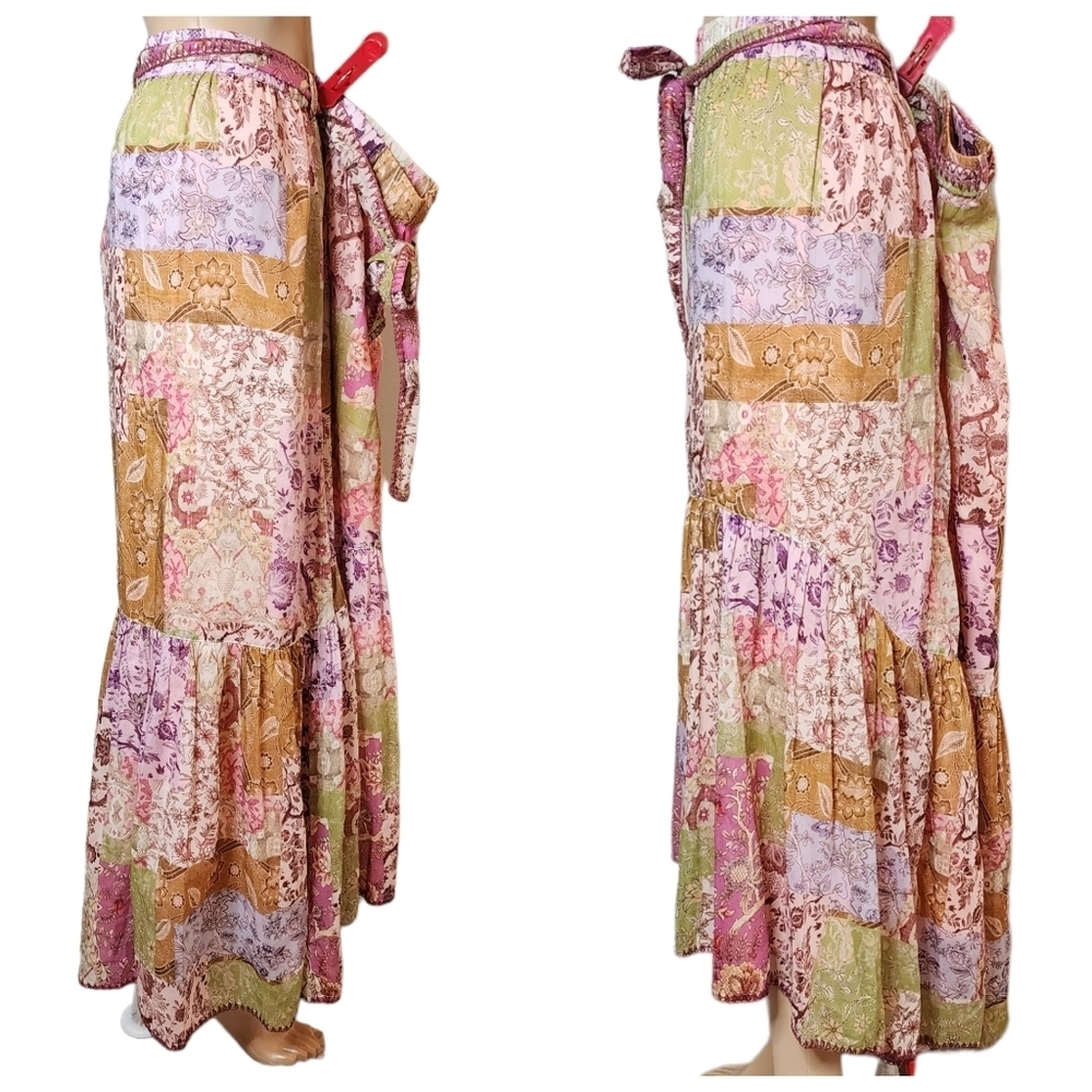 Johnny Was River Tiered Maxi Skirt Pull On Belted Silk Cotton Size XL - Picture 5 of 13